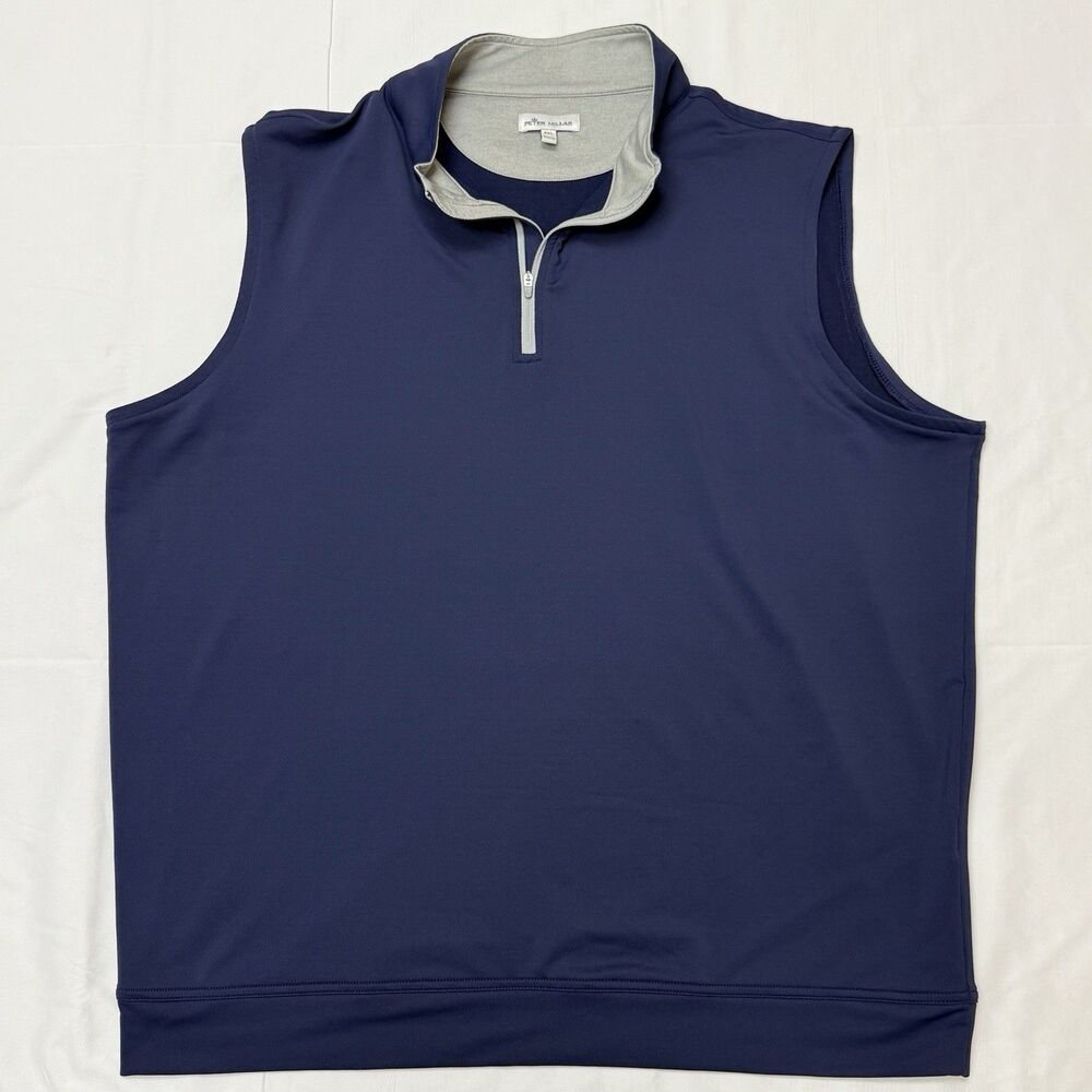 Peter Millar Mens XXL Navy Blue Galway 1/4 Zip Pullover Vest Golf Performance